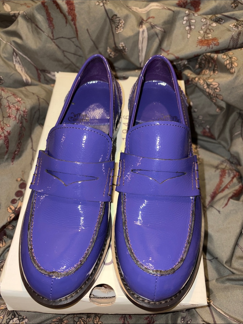 Jeffery Campbell Women's Patent Leather Penny Loafers in Vibrant Purple 7.5